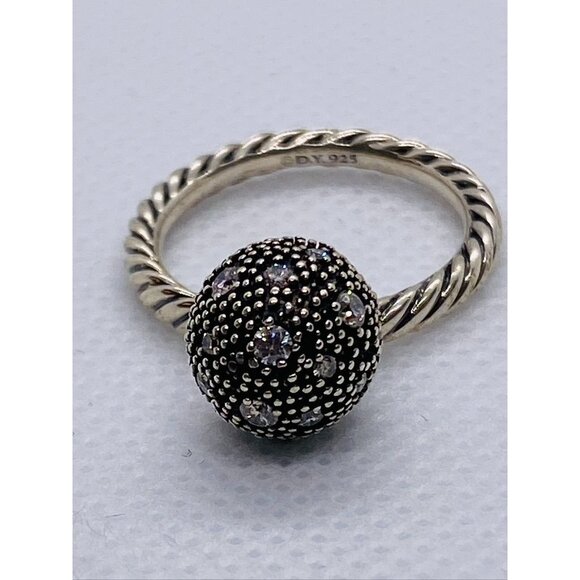 DAVID YURMAN STERLING SILVER 10 MM WHITE DIAMOND BALL SIZE 6 STACK RING - Picture 3 of 11